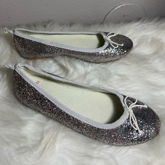 J.CREW Crewcuts Glitter Ballet Flats SILVER Size 3 - Picture 2 of 7